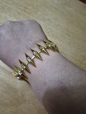 Gold Tone Y2K Spiked Rhinestone Bracelet Goth Punk